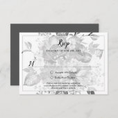 ヴィンテージブラックグレーとホワイトRSVP 出欠カード (正面/裏面)