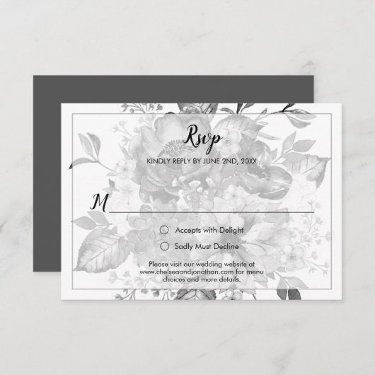 ヴィンテージブラックグレーとホワイトRSVP 出欠カード (正面/裏面)