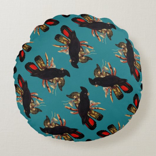 ヴィンテージブラックコッカトゥー | Elizabeth Gould 1800s ラウンドクッション (正面)