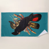 ヴィンテージブラックコッカトゥー | Elizabeth Gould 1800s Pos ビーチタオル (正面)