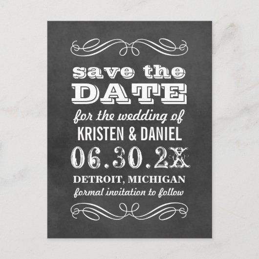 ヴィンテージブラックシャルボードウェディング日付を保存 案内ポストカード (正面)