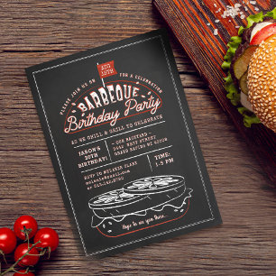 ヴィンテージブラックシャルボードハンバーガーBBQ誕生日 招待状