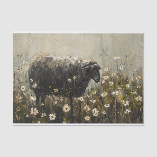 ヴィンテージブラックシープオイルペインティングデクページ 薄葉紙 (正面)