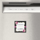 ヴィンテージブラックストライプフローラドットパープル食洗機 マグネット (インサイチュ (食洗機))