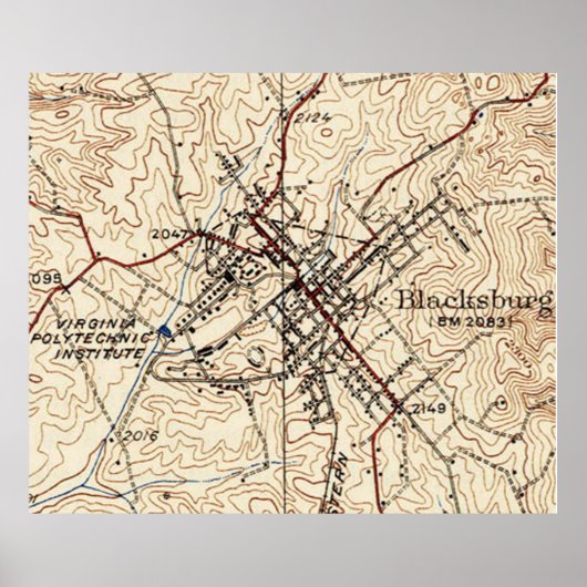 ヴィンテージブラックスバーグバージニアの地図(1932) ポスター (正面)