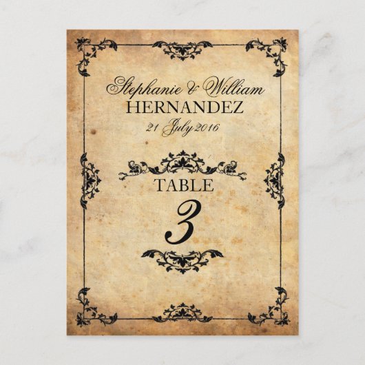 ヴィンテージブラックスワール結婚式の受付テーブル番号 ポストカード (正面)