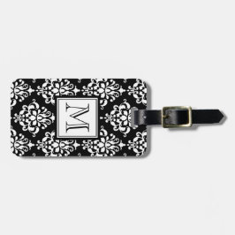 ヴィンテージブラックダマスクあなたのモノグラム ラゲッジタグ