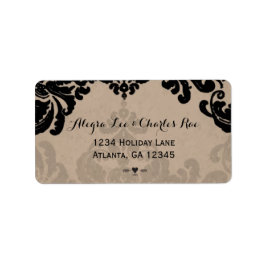 ヴィンテージブラックダマスクウェディング差出人住所 ラベル