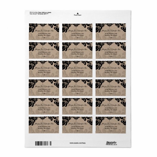 ヴィンテージブラックダマスクウェディング差出人住所 ラベル (フルシート)