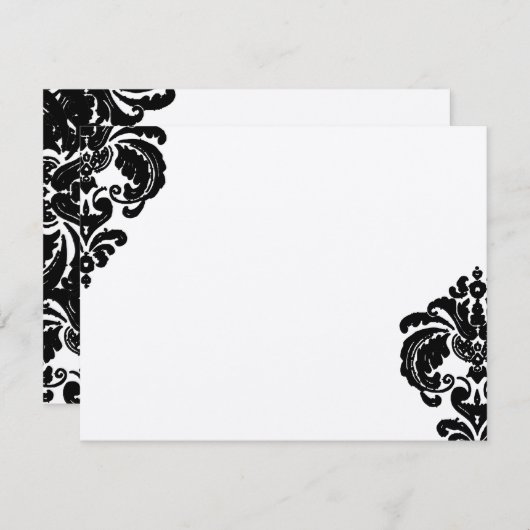 ヴィンテージブラックダマスクウェディング招待状 出欠カード (正面/裏面)