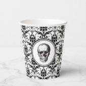 ヴィンテージブラックダマスクスカルハロウィーン 紙コップ (裏面)