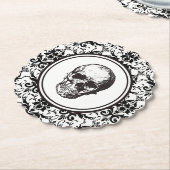 ヴィンテージブラックダマスクパターンスカルハロウィーン ペーパーコースター (アングル)