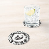 ヴィンテージブラックダマスクパターンスカルハロウィーン ペーパーコースター (インサイチュ)