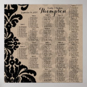 ヴィンテージブラックダマスクブラウン紙シーティングチャート ポスター (正面)