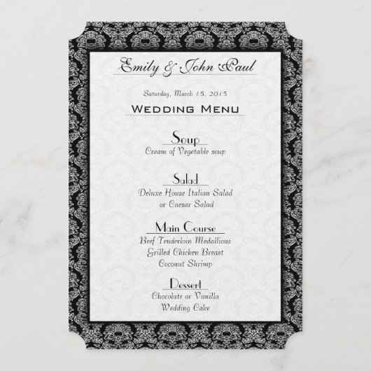 ヴィンテージブラックダマスク結婚式メニュー メニュー (裏面)