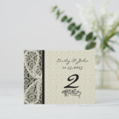 ヴィンテージブラックダマスコウェディングテーブル番号カード ポストカード (スタンド正面)