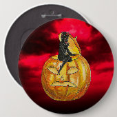 ヴィンテージブラックデビルオンジャックランタンレッド雲 缶バッジ (正面&裏面)