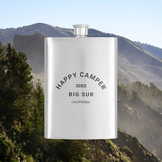 ヴィンテージブラックハッピーキャンパーズクレストキャンプウィークエンド フラスク