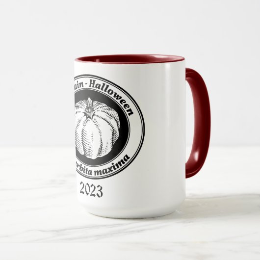 ヴィンテージブラックハロウィーンパンプキンインクアート マグカップ (正面右)