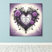 ヴィンテージブラックハートと紫バラのゴシックスタイル キャンバスプリント (インサイチュ (ウッドフロア))