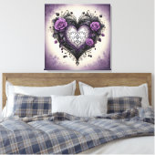 ヴィンテージブラックハートと紫バラのゴシックスタイル キャンバスプリント (インサイチュ (寝室))