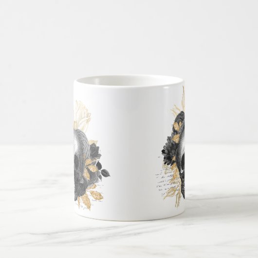 ヴィンテージブラックバラスカルスクリプトフェイク金ゴールドの葉 コーヒーマグカップ (中央)
