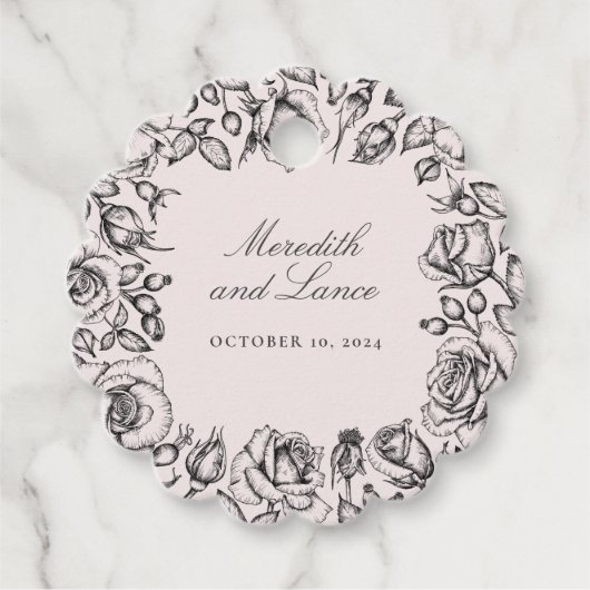 ヴィンテージブラックバラスケッチ結婚式の引き出物 フェイバータグ (正面)