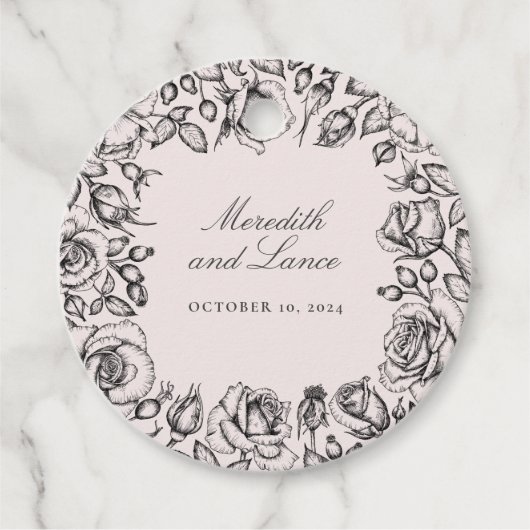 ヴィンテージブラックバラスケッチ結婚式の引き出物 フェイバータグ (正面)