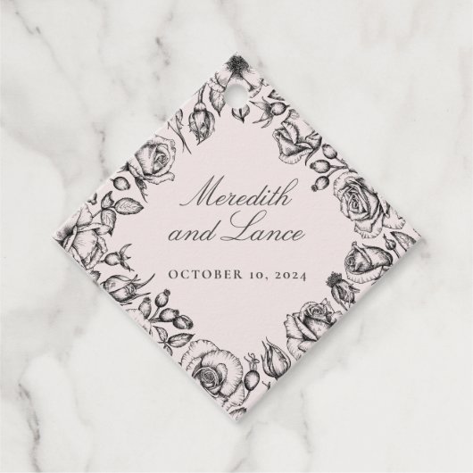 ヴィンテージブラックバラスケッチ結婚式の引き出物 フェイバータグ (正面)