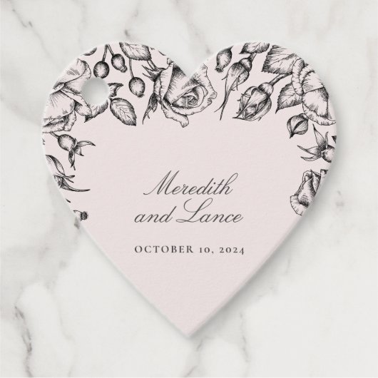 ヴィンテージブラックバラスケッチ結婚式の引き出物 フェイバータグ (正面)