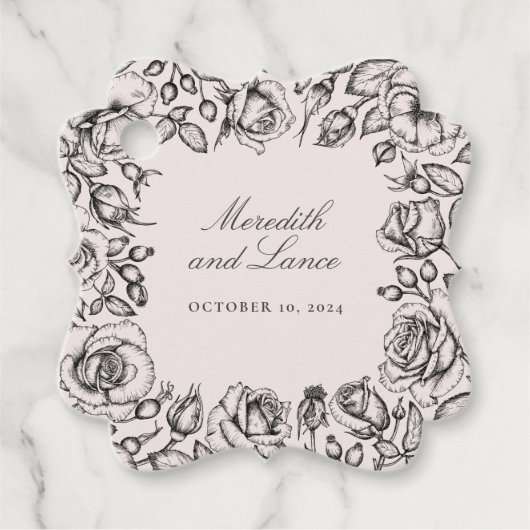 ヴィンテージブラックバラスケッチ結婚式の引き出物 フェイバータグ (正面)