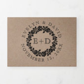 ヴィンテージブラックバラリースクラフト結婚ダンボール 三つ折り招待状 (カバー)