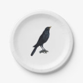 ヴィンテージブラックバードクロウイラストレーション ペーパープレート (正面)