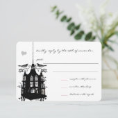 ヴィンテージブラックバードケージピンクアクセントウェディングRSVP 出欠カード (スタンド正面)