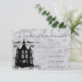 ヴィンテージブラックバードケージピンクアクセントウェディングRSVP 出欠カード (スタンド正面)