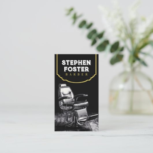 ヴィンテージブラックバーバーショップヘアドレッサー美容師 名刺 (スタンド正面)