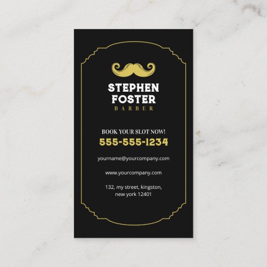 ヴィンテージブラックバーバーショップヘアドレッサー美容師 名刺 (裏面)