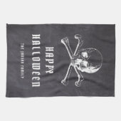 ヴィンテージブラックパイレーツスカル&ボーンズハロウィーン キッチンタオル (横)