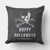 ヴィンテージブラックパイレーツスカル&ボーンズハロウィーン クッション (正面)