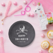 ヴィンテージブラックパイレーツスカル&ボーンズハロウィーン ペーパープレート (パーティー)