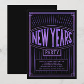 ヴィンテージブラックパープルニューイヤーズEVEパーティー 招待状 (正面/裏面)