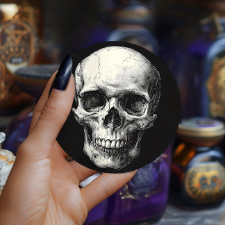 ヴィンテージブラックビクトリアンゴシックスカルエッチング ラウンドシール