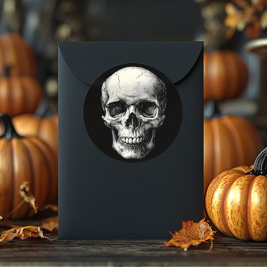 ヴィンテージブラックビクトリアンゴシックスカルエッチング ラウンドシール