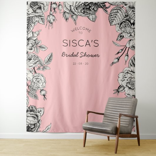 ヴィンテージブラックピンクブライダルシャワー背景フォト タペストリー (インサイチュ)