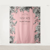 ヴィンテージブラックピンクブライダルシャワー背景フォト タペストリー (正面)