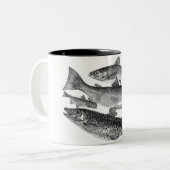 ヴィンテージブラックフィッシュプリントマグ ツートーンマグカップ (正面左)