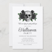 ヴィンテージブラックフローラスカルハロウィーン 招待状 (正面)