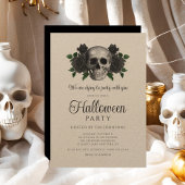 ヴィンテージブラックフローラスカルハロウィーン 招待状