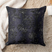 ヴィンテージブラックフローラダマスクダークパープルパターン クッション (ブランケット)