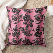 ヴィンテージブラックフローラダマスクピンクパターン クッション (ブランケット)